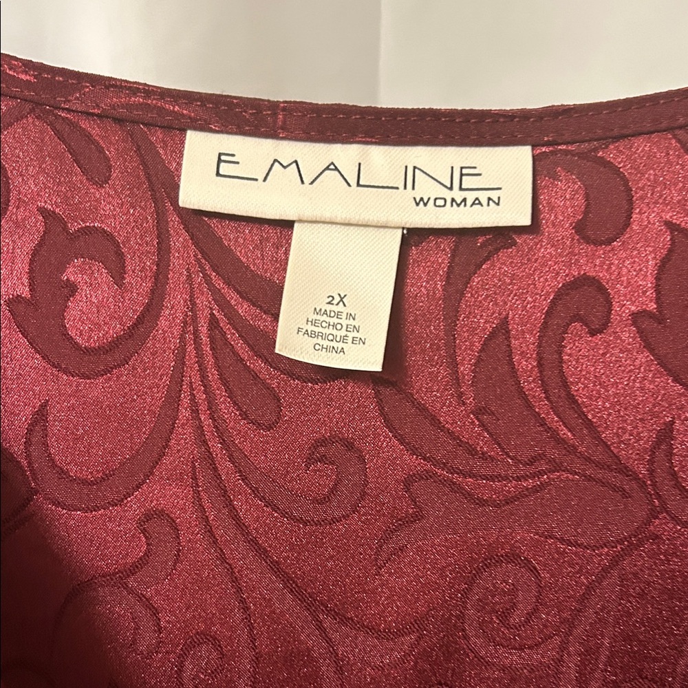 Emaline woman new polyester Burgundy Patterned Blouse with‎ Zip Detail. Size 2x - Picture 5 of 14